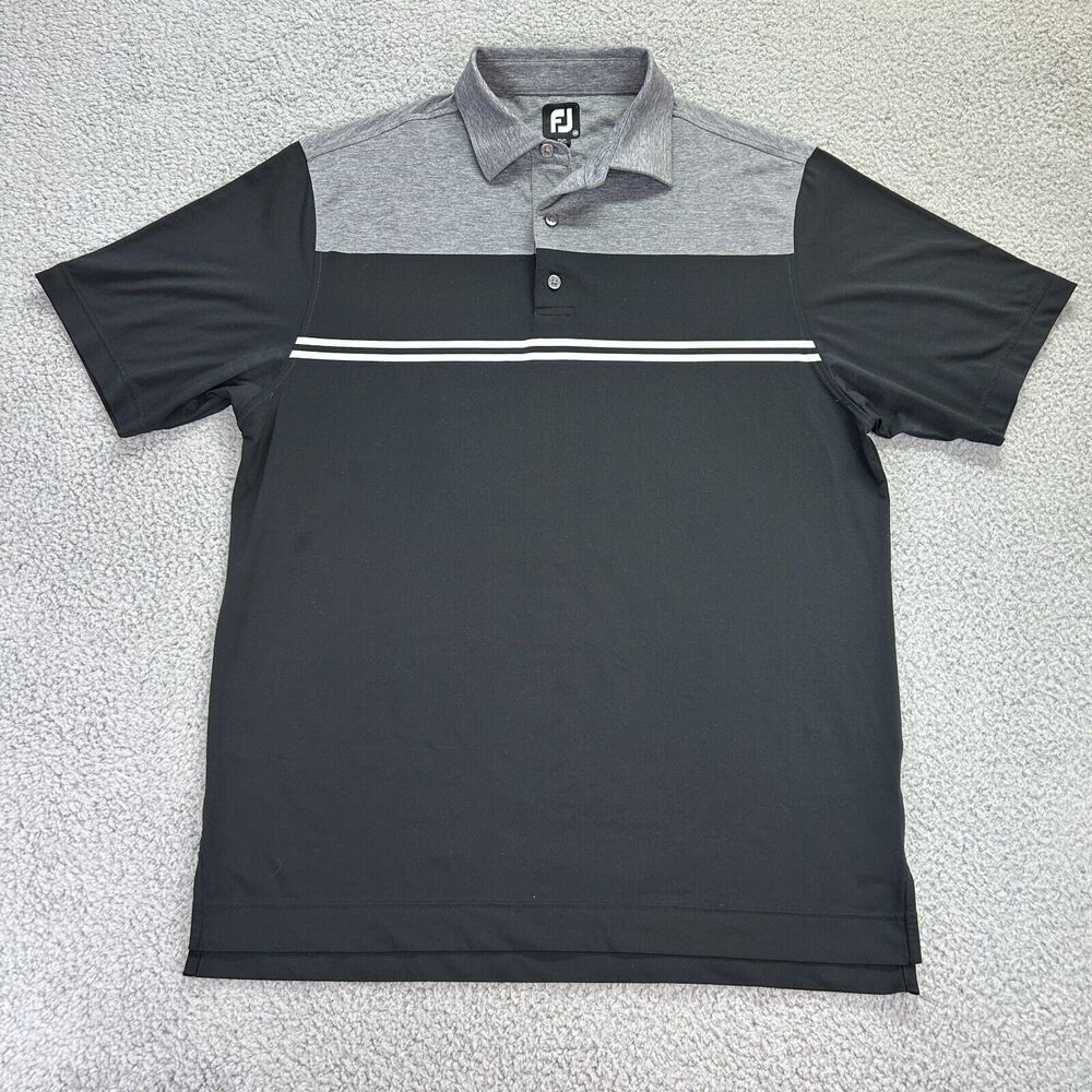 FJ Mens Gray Black Golf Performance Short Sleeve High Low Slit Polo Shirt Size M